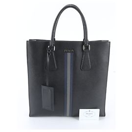 Prada Saffiano Leather Tote and Shoulder Bag Black