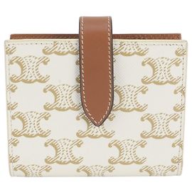 Céline Celine Triomphe Canvas Small Strap Wallet Braun Aus weiß