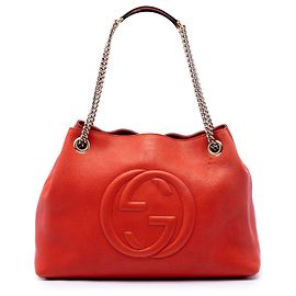 Saco Soho Chain Gucci em pele de vitelo laranja, tamanho Medium Laranja