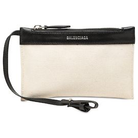 Balenciaga White Canvas Navy Cabas Pouch White Other