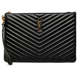 Autre Marque Porta-documentos Cassandre Saint Laurent em couro de bezerro chevron preto Preto