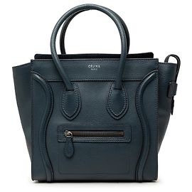 Céline Celine Blue Micro Drummed Calfskin Luggage Tote Blue Dark blue