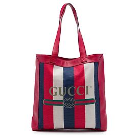 Gucci Red Canvas Baiadera Striped Tote Red
