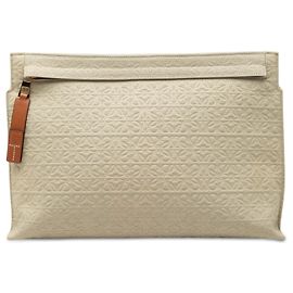LOEWE Beige Anagram Canvas Repeat T Clutch Beige