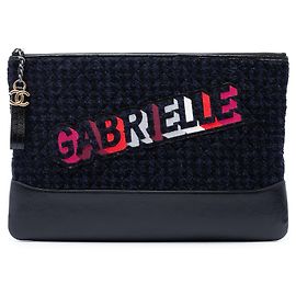 Clutch Chanel Gabrielle O Case in Tweed Blu e Vitello Ricamato, Large Blu Altro