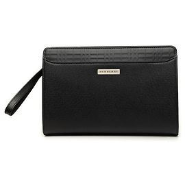 Burberry Black Check Embossed Leather Trimmed Clutch Black