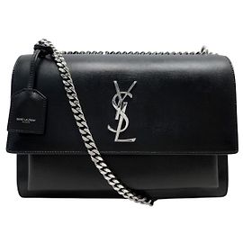Autre Marque BOLSA SAINT LAURENT SUNSET LARGE 498779 COURO PRETO ALÇA DE OMBRO Preto