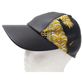 Hermès NUOVO HERMES SERENA CANDY NERO PELLE & SETA CAP HAT Nero