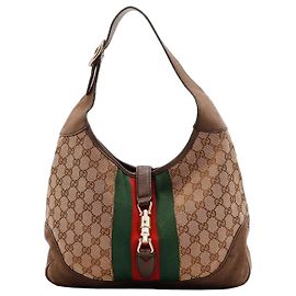 Borsa Hobo Gucci Jackie Monogram Canvas Marrone Monogramma