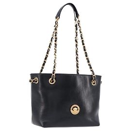 Borsa a tracolla con catena VERSACE in pelle nera e oro Auth 200692V Nero D'oro