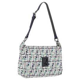 Bolsa de Ombro FENDI Zucca Canvas Mamma Baguette Multicolor Silver Auth 203230M Prata Multicor