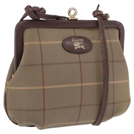 Bolso de Hombro Burberrys Nova Check Canvas Beige Gold Auth 202710 Beige Dorado