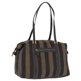 Borsa Tote FENDI Pecan Canvas Marrone Nero Auth 202984 Marrone Nero