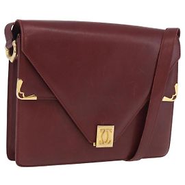 Bolsa de ombro CARTIER Must Line em couro Bordeaux tom dourado Auth ka6136 Outro Bordeaux