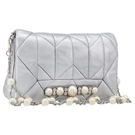 Miu Miu Shoulder Bag Leather Silver Auth 167579A Silvery