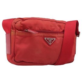 PRADA Shoulder Bag Nylon Red Silver Auth 201440 Silvery Red