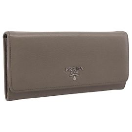 Cartera larga PRADA de piel Beige Silver Auth 203336A Plata Beige