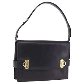 Bolsa de Ombro Salvatore Ferragamo Gancini em Couro Preto e Ouro Auth 202991A Preto Dourado