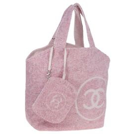 CHANEL Conjunto de Bolsa de Praia e Toalha Big Coco Pile Pink CC Auth 200851SAM Rosa