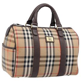 Bolso Boston Burberrys Nova Check Canvas Beige Gold Auth 200426V Beige Dorado