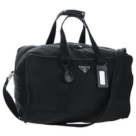 PRADA Boston Bag Nylon 2way Black Silver Auth 199801A Black Silvery