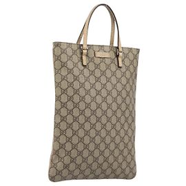 GUCCI GG Supreme Handtasche PVC Beige Silver 117551 Auth 201178 Silber Beige
