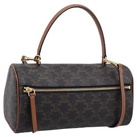Céline CELINE Macadam Canvas Triomphe Cylinder Bag PVC 2way Brown Gold Auth 203772SAM Marrom Dourado