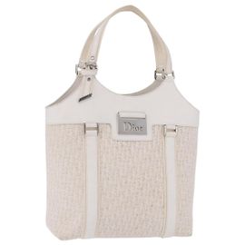 Christian Dior Trotter Canvas Handtasche Weiß Silber Auth 202957A Silber Weiß