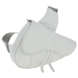 Bolso de hombro Christian Dior Saddle de piel blanco y plata Auth 202179V Plata Blanco