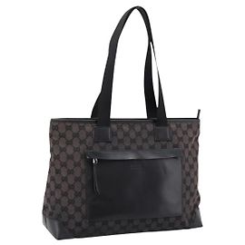 GUCCI GG Canvas Tote Bag Black Silver 019 0426 Auth 203470 Black Silvery
