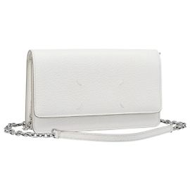 Maison Martin Margiela Maison Margiela Bolsa de Ombro com Corrente em Couro Branco e Prata Auth BA15629M Prata Branco