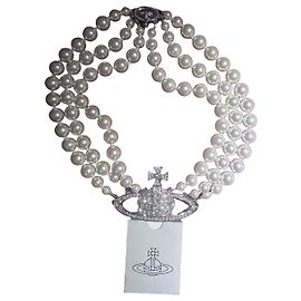 Collana Vivienne Westwood "Orb" con perle e cristalli Argento Bianco