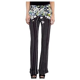 3.1 Phillip Lim Pantaloni a Righe e Stampa Floreale Nero Bianco Blu Verde