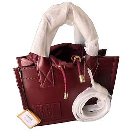 Sandro Bordeaux Leather Tote Bag with Drawstring Dark red
