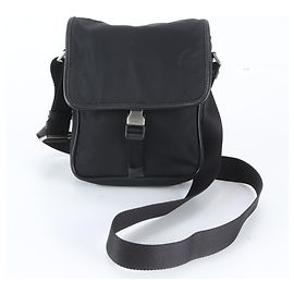 Prada Tessuto Nylon Saffiano Leather Messenger Bag Black