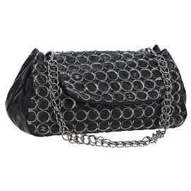 CHANEL Chain Shoulder Bag Patent Black Silver CC Altro