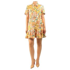 Zimmermann Oranges Blumen-Midikleid aus Leinen - size UK 12 Orange