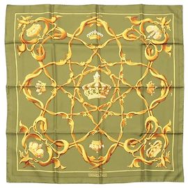 Hermès Pañuelo de seda Green crown jewels Verde