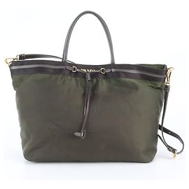 Sac 2-Way Prada en nylon Tessuto et cuir Vert Kaki
