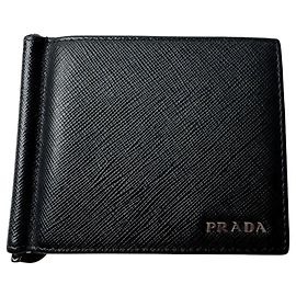 Prada Saffiano Leather Money Clip Mini Wallet Black