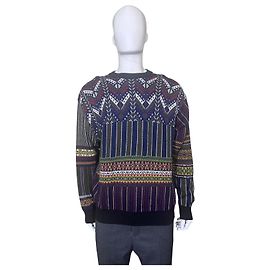 Pull Kenzo Motif Géométrique en Laine Marron Blanc Rouge Bleu Vert Gris