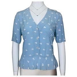 Rouje Paris Blouse Peplum Viscose Fleurs Bleues Bleu
