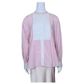 Autre Marque ME+EM Chemise en coton à rayures roses et blanches avec plastron plissé Rose Blanc