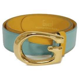 Gucci G Logo Emblem Ledergürtel Gelb Hellblau