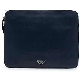 Housse d'ordinateur Prada Blue Saffiano Bleu Bleu Marine