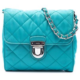 Prada Blue Impuntu Tessuto Chain Crossbody Azul Turquesa