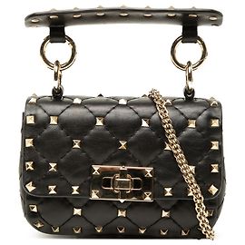 Borsa Satchel Valentino Black Micro Nappa Rockstud Spike Nero