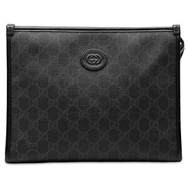 Gucci Black GG Supreme Retro Interlocking G Clutch Black