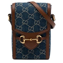 Gucci Mini Borsa a Tracolla Horsebit 1955 in Denim Blu GG Blu