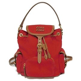 Miu Miu Red Cotton Canvas Backpack Red